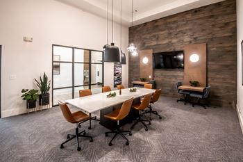 Conference room with long table and chairs